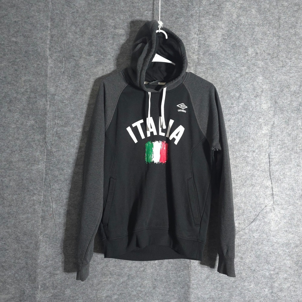 Umbro Italia Flag Hoodie Sweatshirt Mens S Black Gray Pullover Streetwear Logo